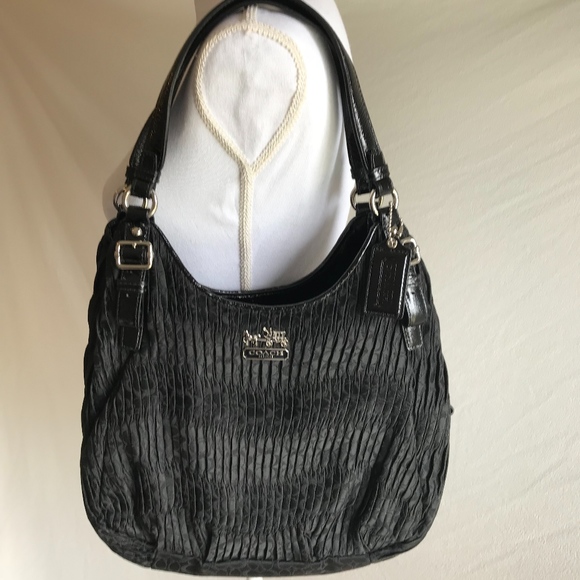 Coach Handbags - Coach Pleated Suede Bag w/Patent Leather Trim